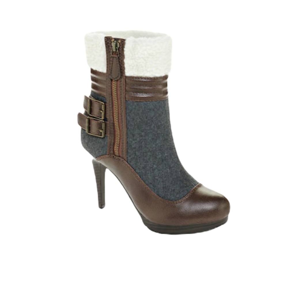 Elle Brown/Gray Platform Ankle Boots with Faux Fur 6.5